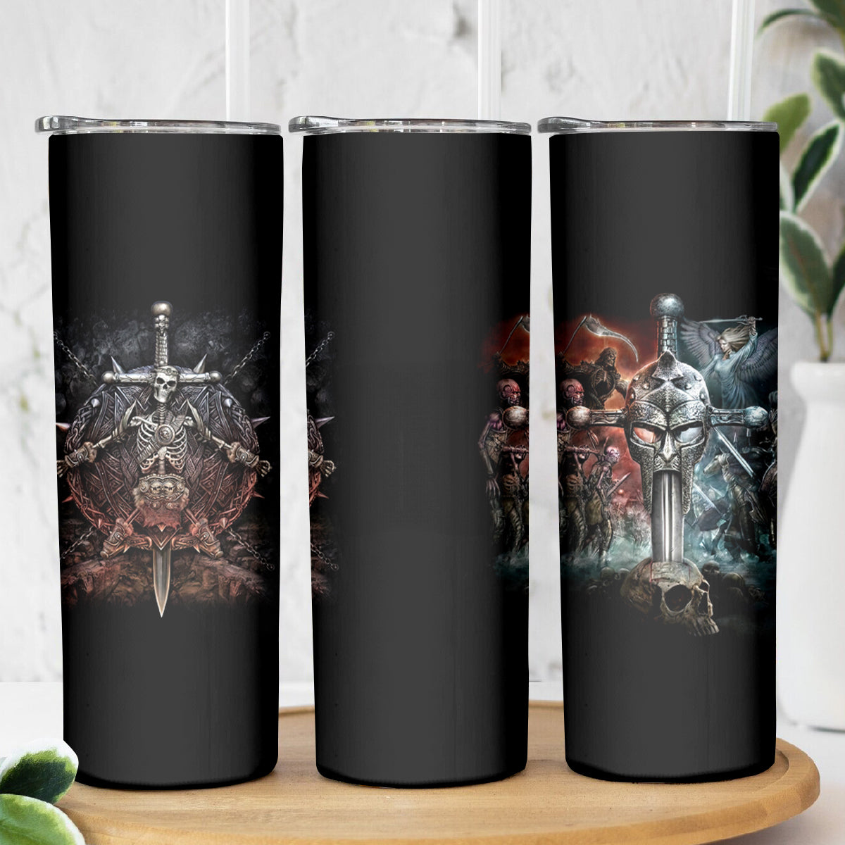 Warrior Skull Skinny Tumbler Skull Warrior Viking - Wonder Print Shop
