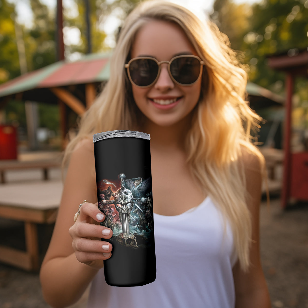 Warrior Skull Skinny Tumbler Skull Warrior Viking - Wonder Print Shop