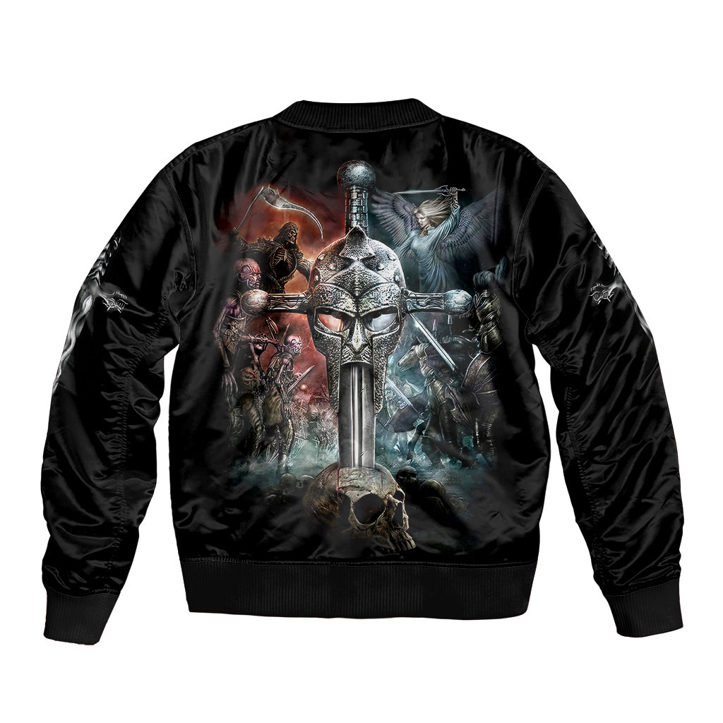 Warrior Skull Sleeve Zip Bomber Jacket Skull Warrior Viking - Wonder Print Shop