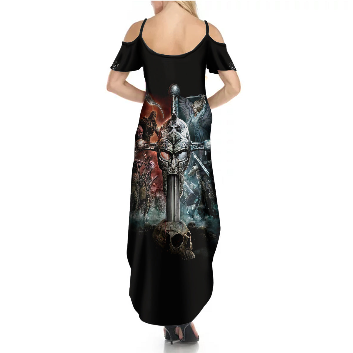 Warrior Skull Summer Maxi Dress Skull Warrior Viking - Wonder Print Shop