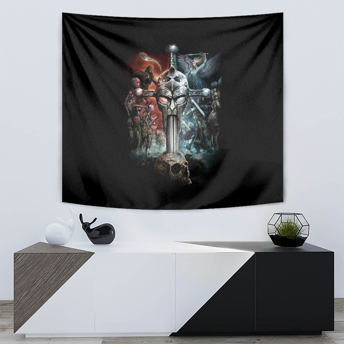 Warrior Skull Tapestry Skull Warrior Viking - Wonder Print Shop
