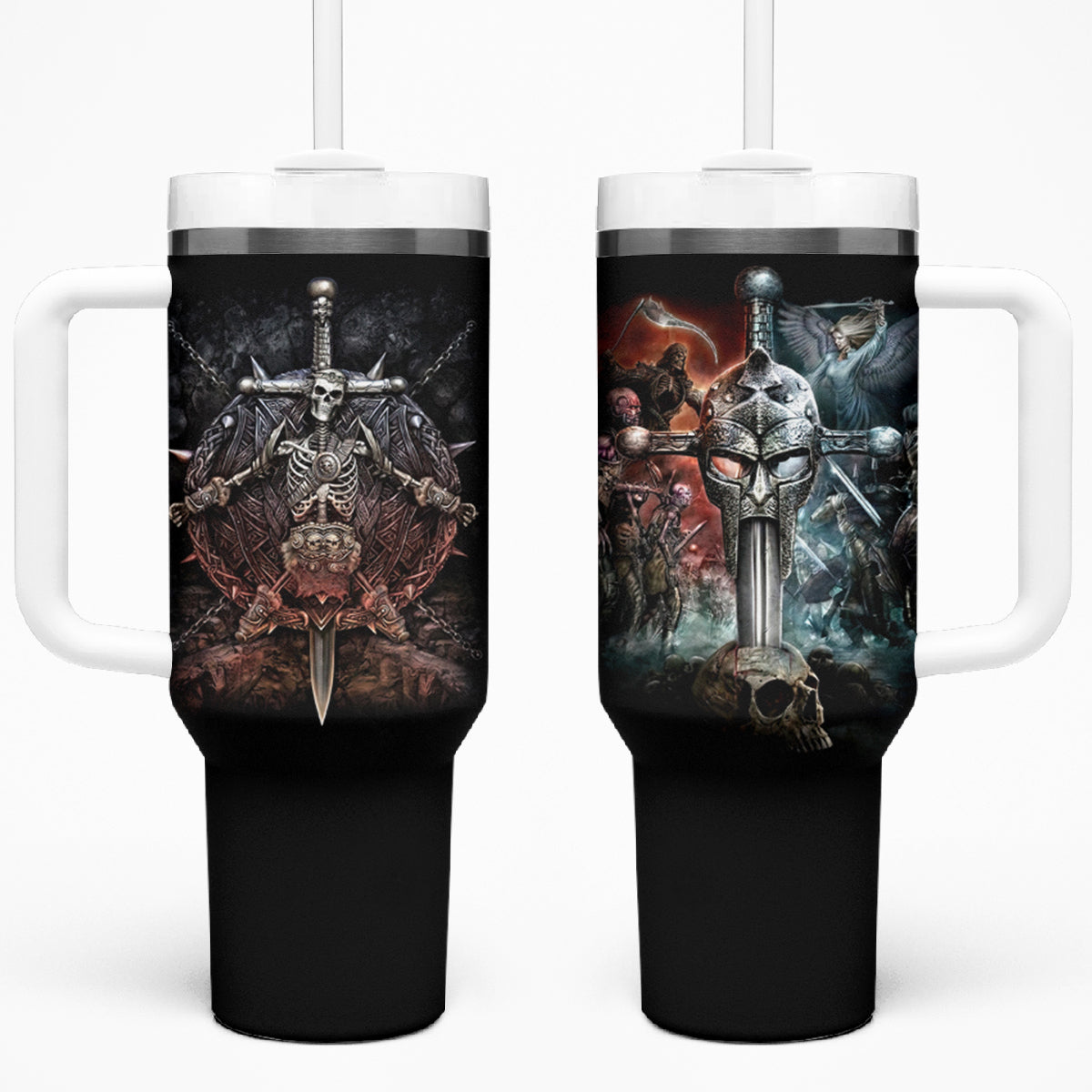 Warrior Skull Tumbler With Handle Skull Warrior Viking - Wonder Print Shop