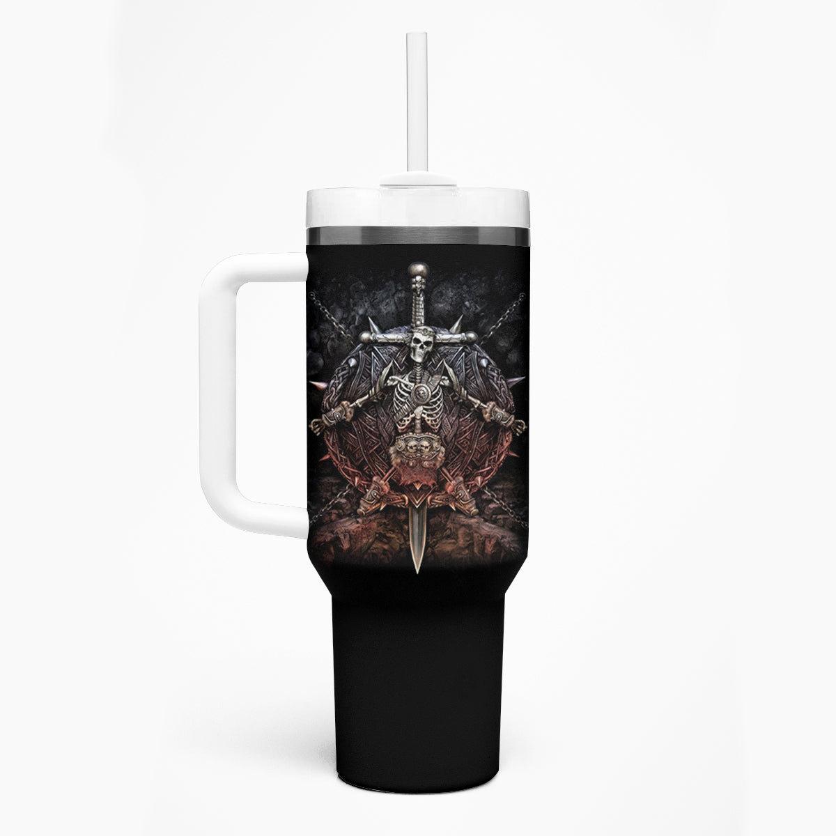 Warrior Skull Tumbler With Handle Skull Warrior Viking - Wonder Print Shop