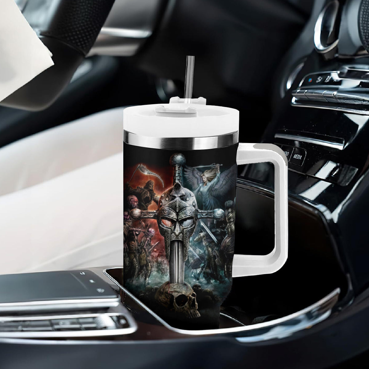 Warrior Skull Tumbler With Handle Skull Warrior Viking - Wonder Print Shop