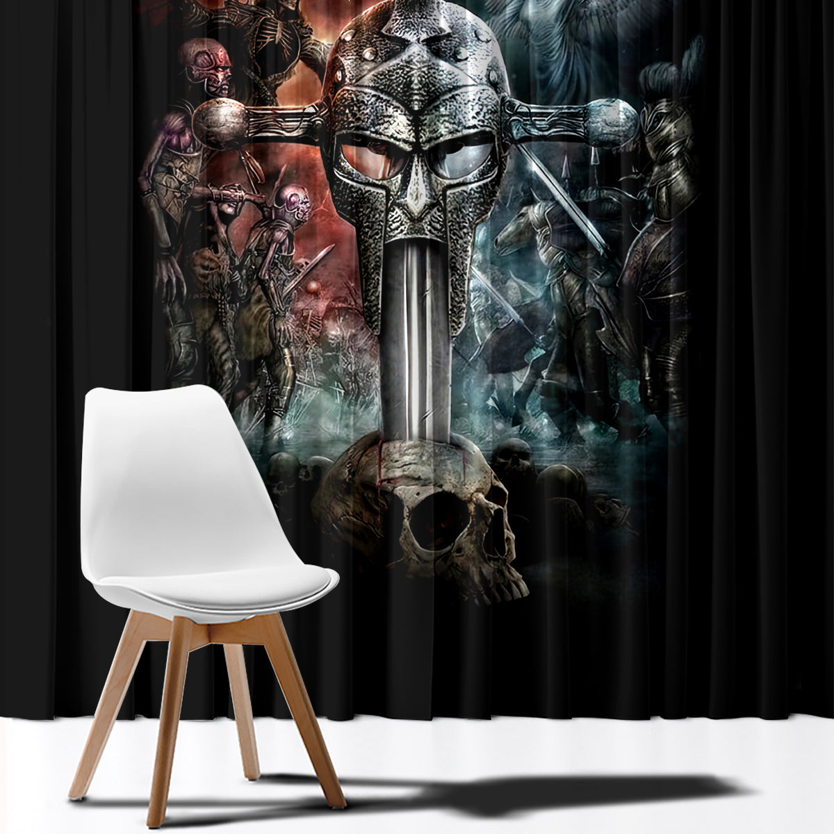 Warrior Skull Window Curtain Skull Warrior Viking - Wonder Print Shop
