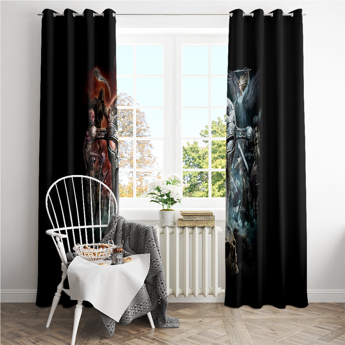 Warrior Skull Window Curtain Skull Warrior Viking - Wonder Print Shop