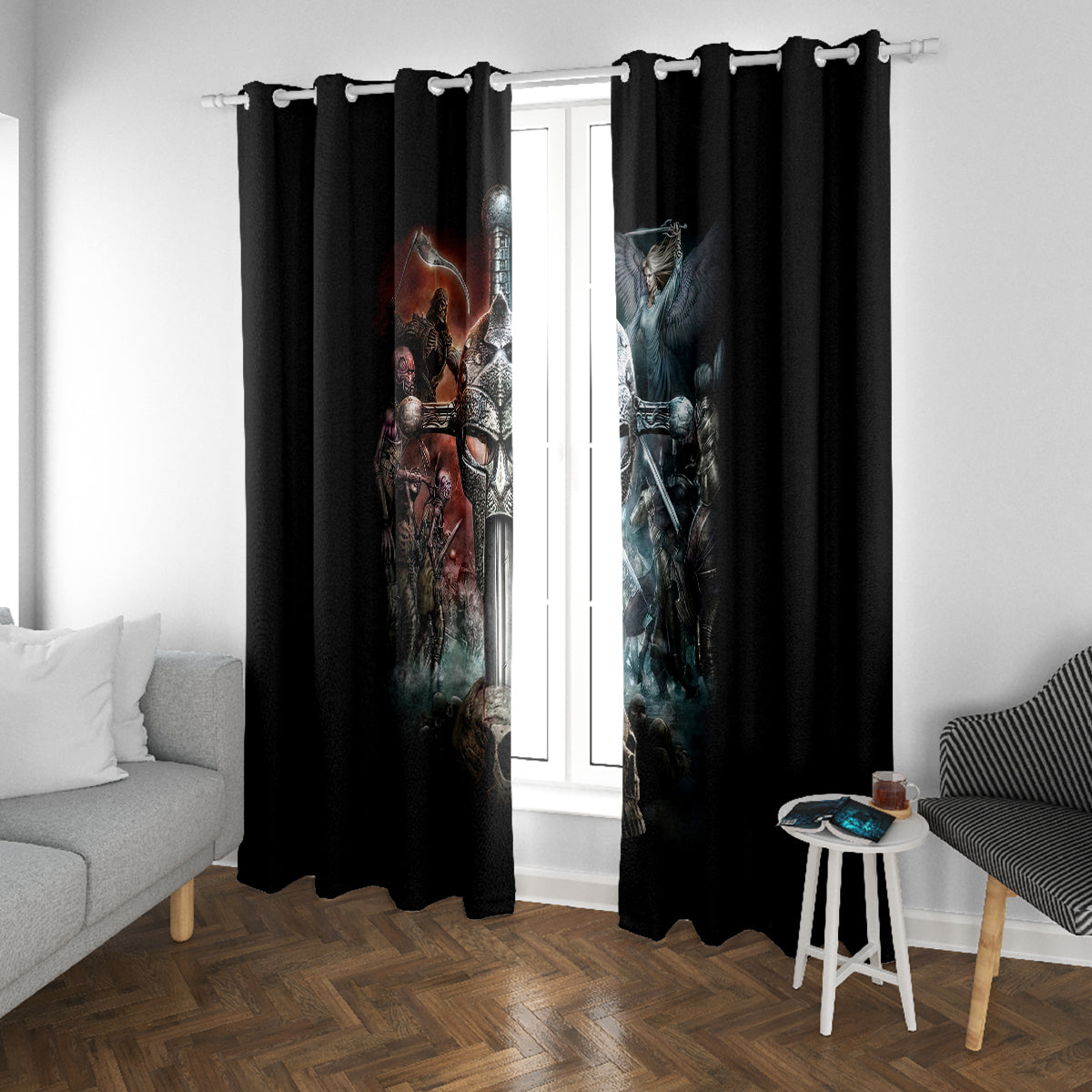Warrior Skull Window Curtain Skull Warrior Viking - Wonder Print Shop