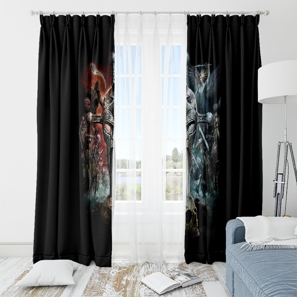 Warrior Skull Window Curtain Skull Warrior Viking - Wonder Print Shop