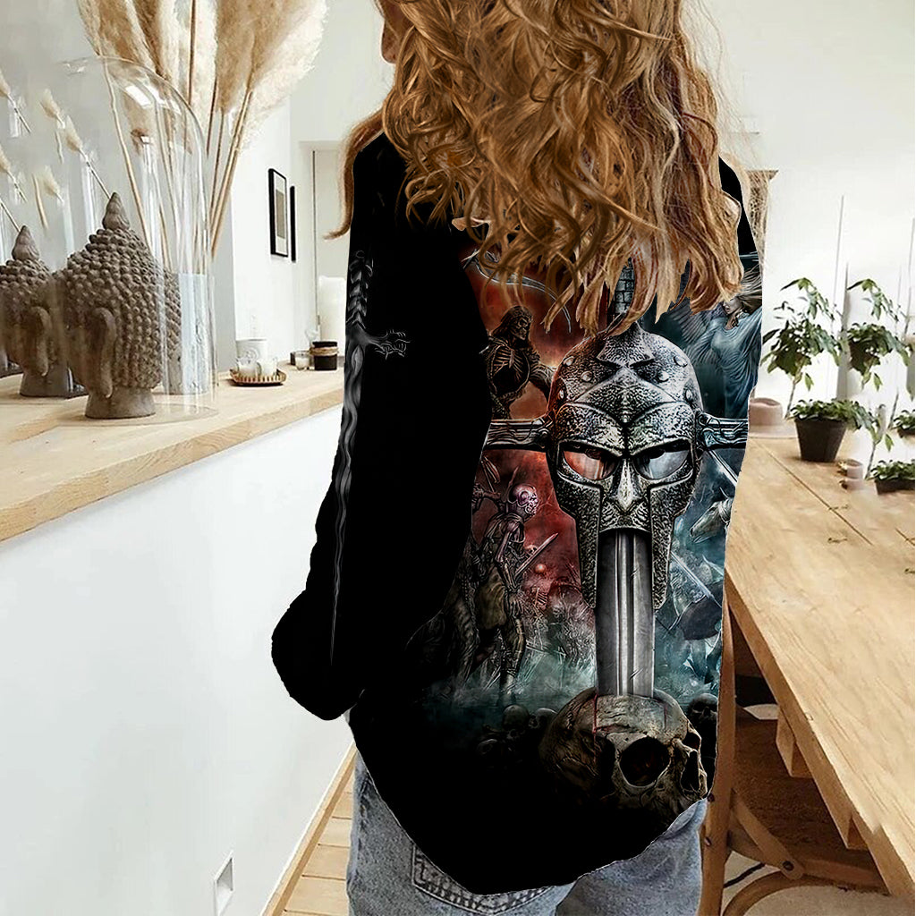 Warrior Skull Women Casual Shirt Skull Warrior Viking - Wonder Print Shop