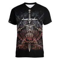 Warrior Skull Women V Neck T Shirt Skull Warrior Viking - Wonder Print Shop