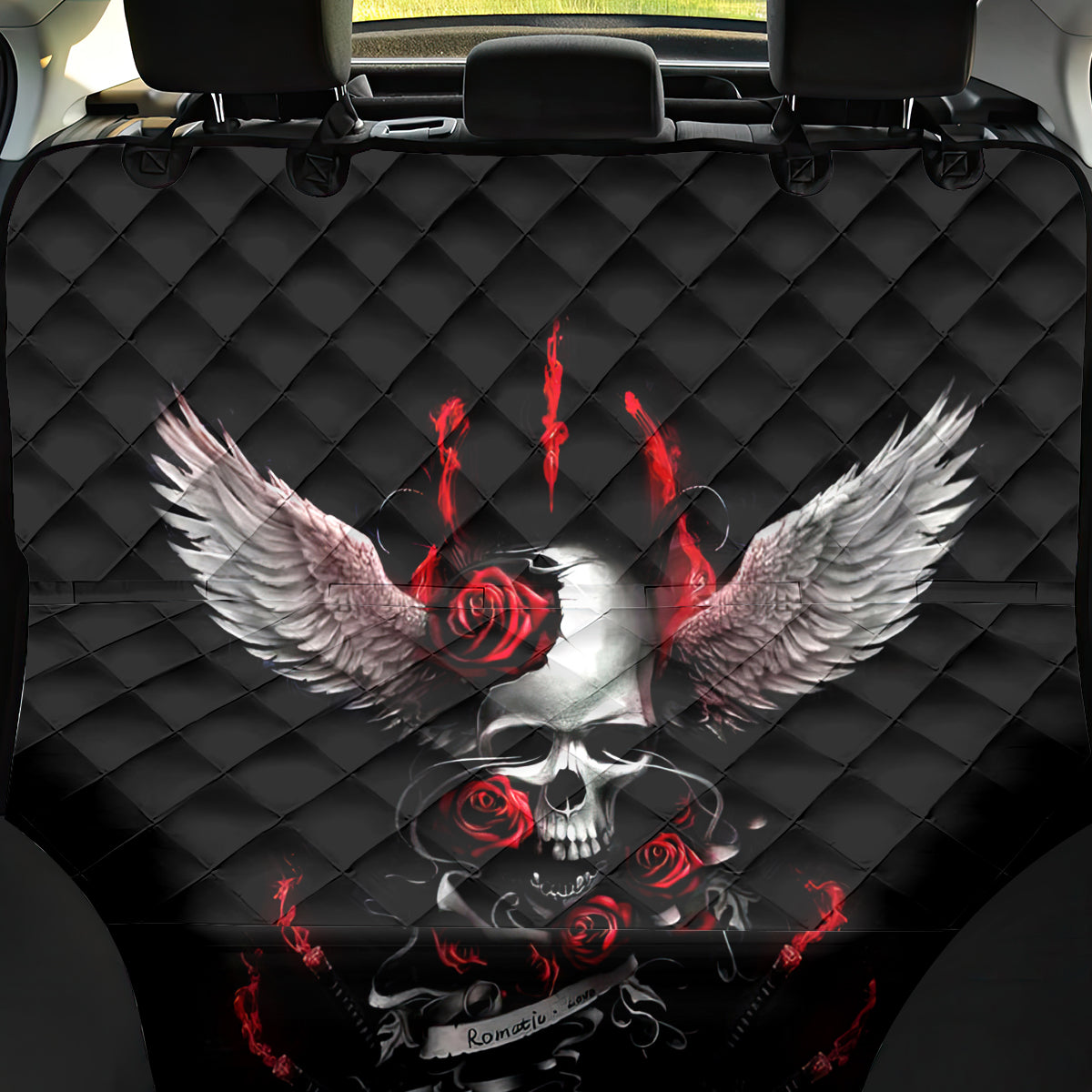 Wings Rose Skull Back Car Seat Cover Romantic Rose Skull Wings - Wonder Print Shop
