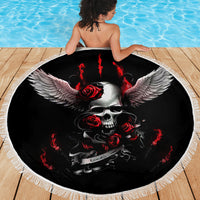 Wings Rose Skull Beach Blanket Romantic Rose Skull Wings - Wonder Print Shop
