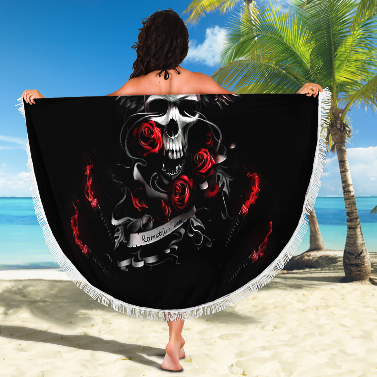 Wings Rose Skull Beach Blanket Romantic Rose Skull Wings - Wonder Print Shop