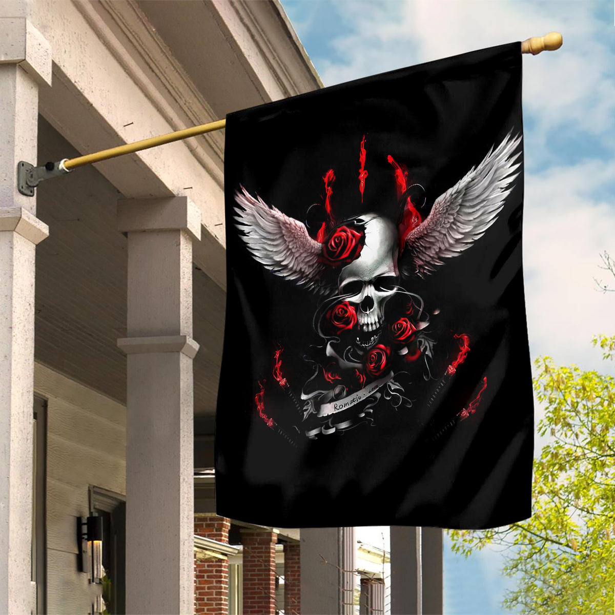 Wings Rose Skull Garden Flag Romantic Rose Skull Wings - Wonder Print Shop