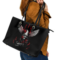 Wings Rose Skull Leather Tote Bag Romantic Rose Skull Wings - Wonder Print Shop