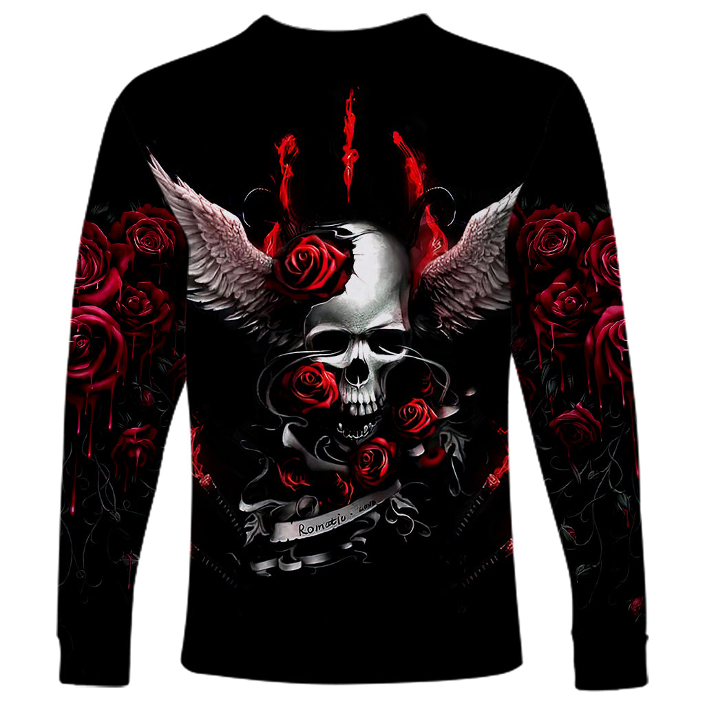 Wings Rose Skull Long Sleeve Shirt Romantic Rose Skull Wings - Wonder Print Shop