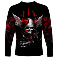 Wings Rose Skull Long Sleeve Shirt Romantic Rose Skull Wings - Wonder Print Shop