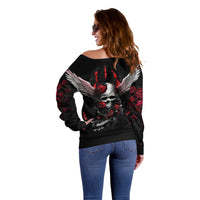 Wings Rose Skull Off Shoulder Sweater Romantic Rose Skull Wings - Wonder Print Shop