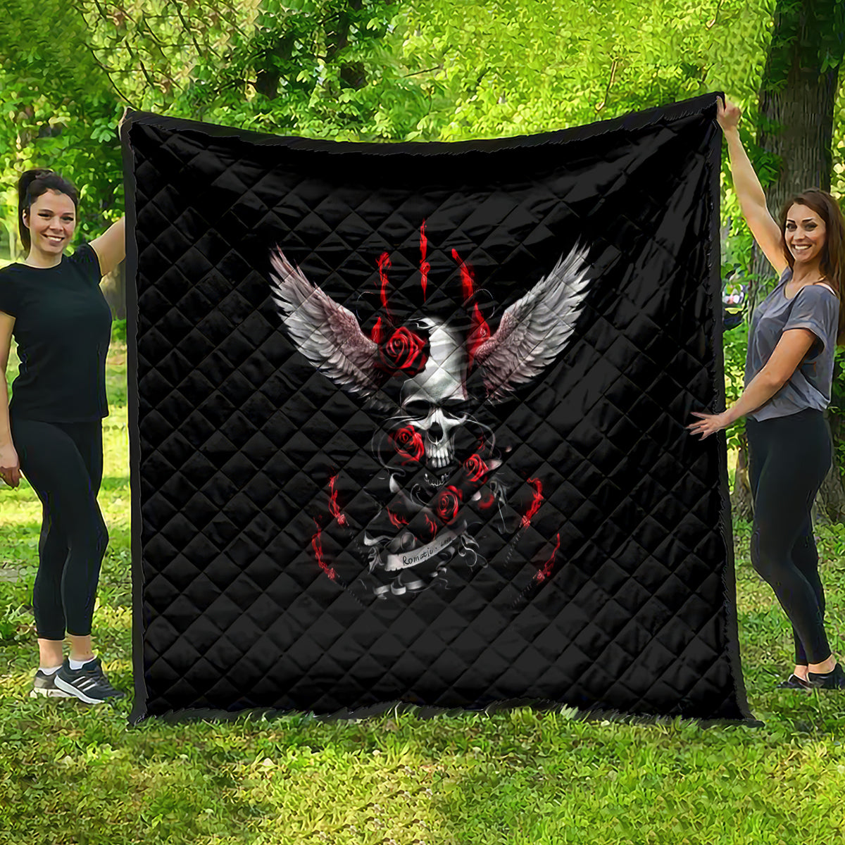 Wings Rose Skull Quilt Romantic Rose Skull Wings - Wonder Print Shop