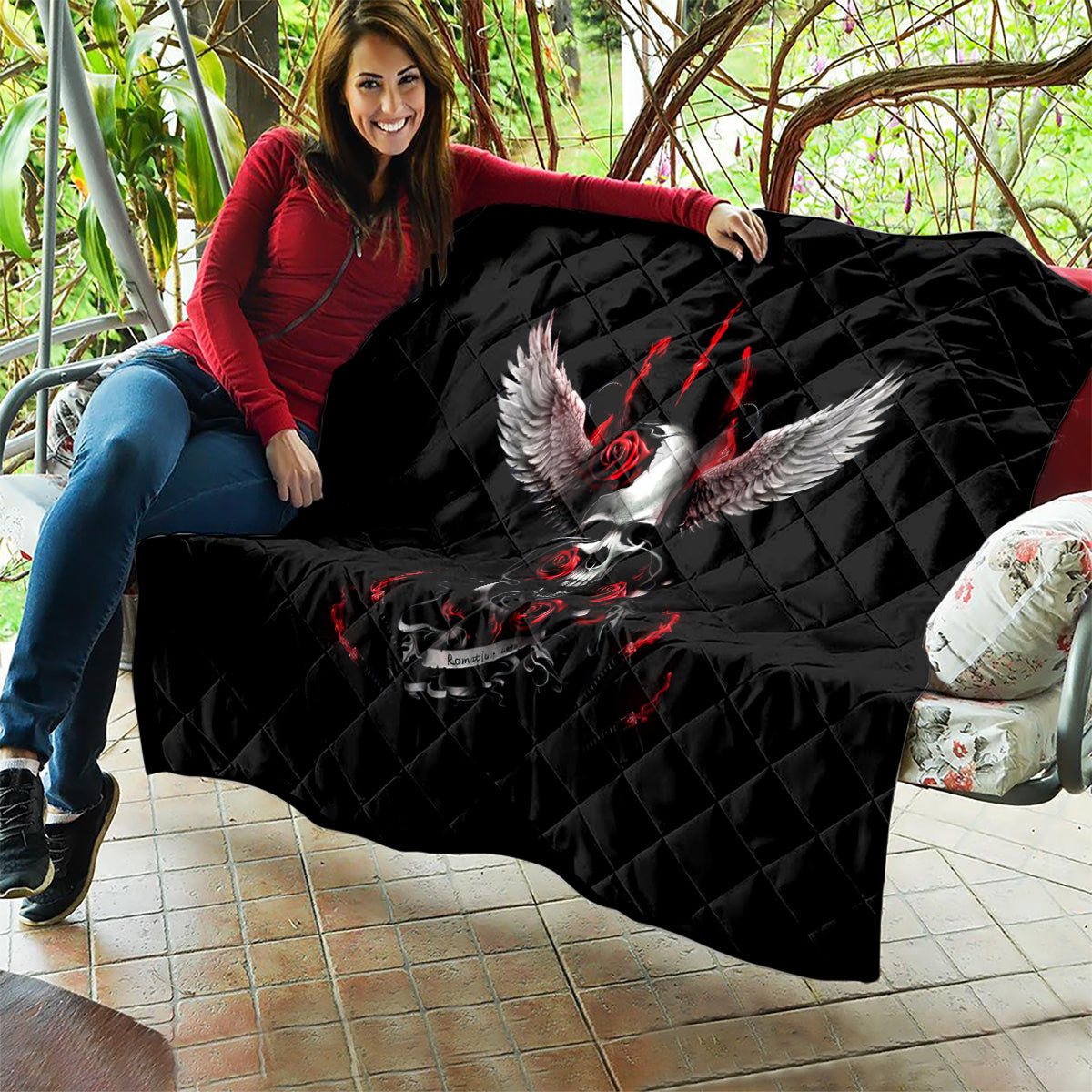 Wings Rose Skull Quilt Romantic Rose Skull Wings - Wonder Print Shop