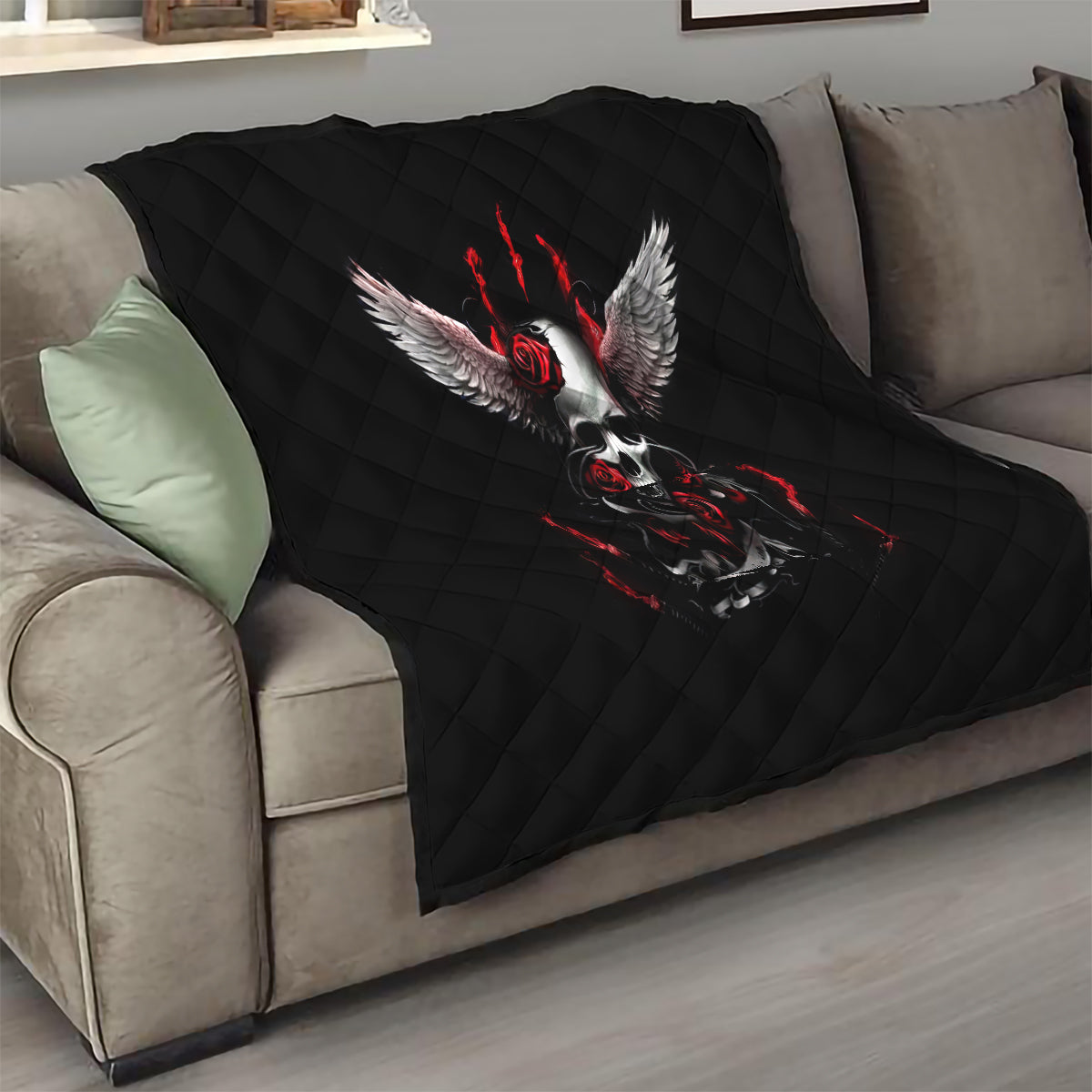 Wings Rose Skull Quilt Romantic Rose Skull Wings - Wonder Print Shop