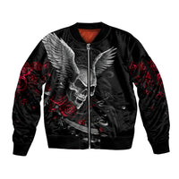 Wings Rose Skull Sleeve Zip Bomber Jacket Romantic Rose Skull Wings - Wonder Print Shop