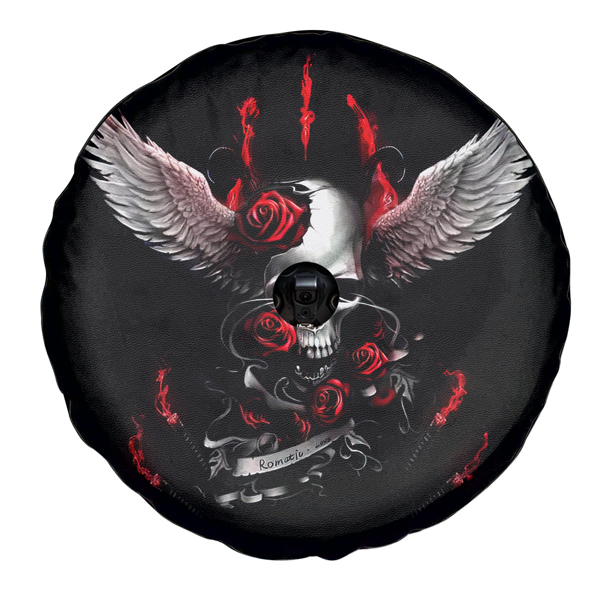 Wings Rose Skull Spare Tire Cover Romantic Rose Skull Wings - Wonder Print Shop