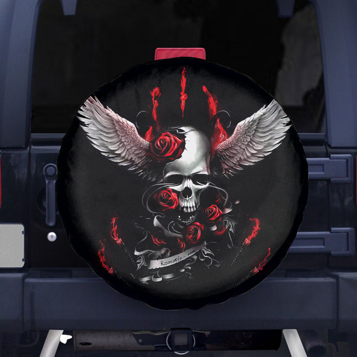 Wings Rose Skull Spare Tire Cover Romantic Rose Skull Wings - Wonder Print Shop