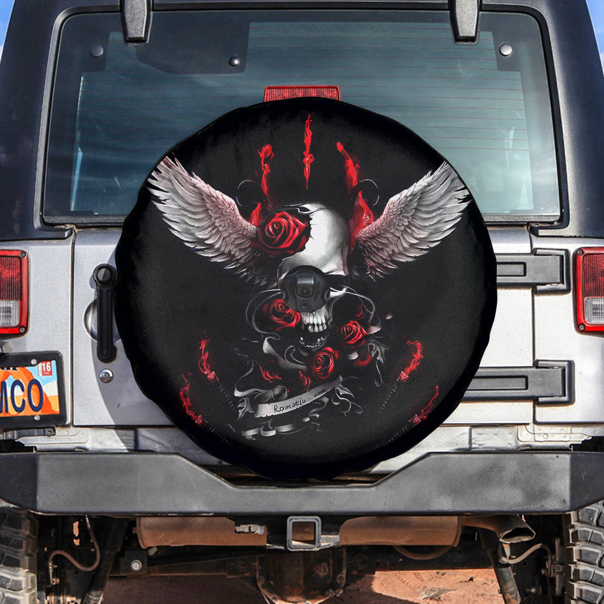 Wings Rose Skull Spare Tire Cover Romantic Rose Skull Wings - Wonder Print Shop