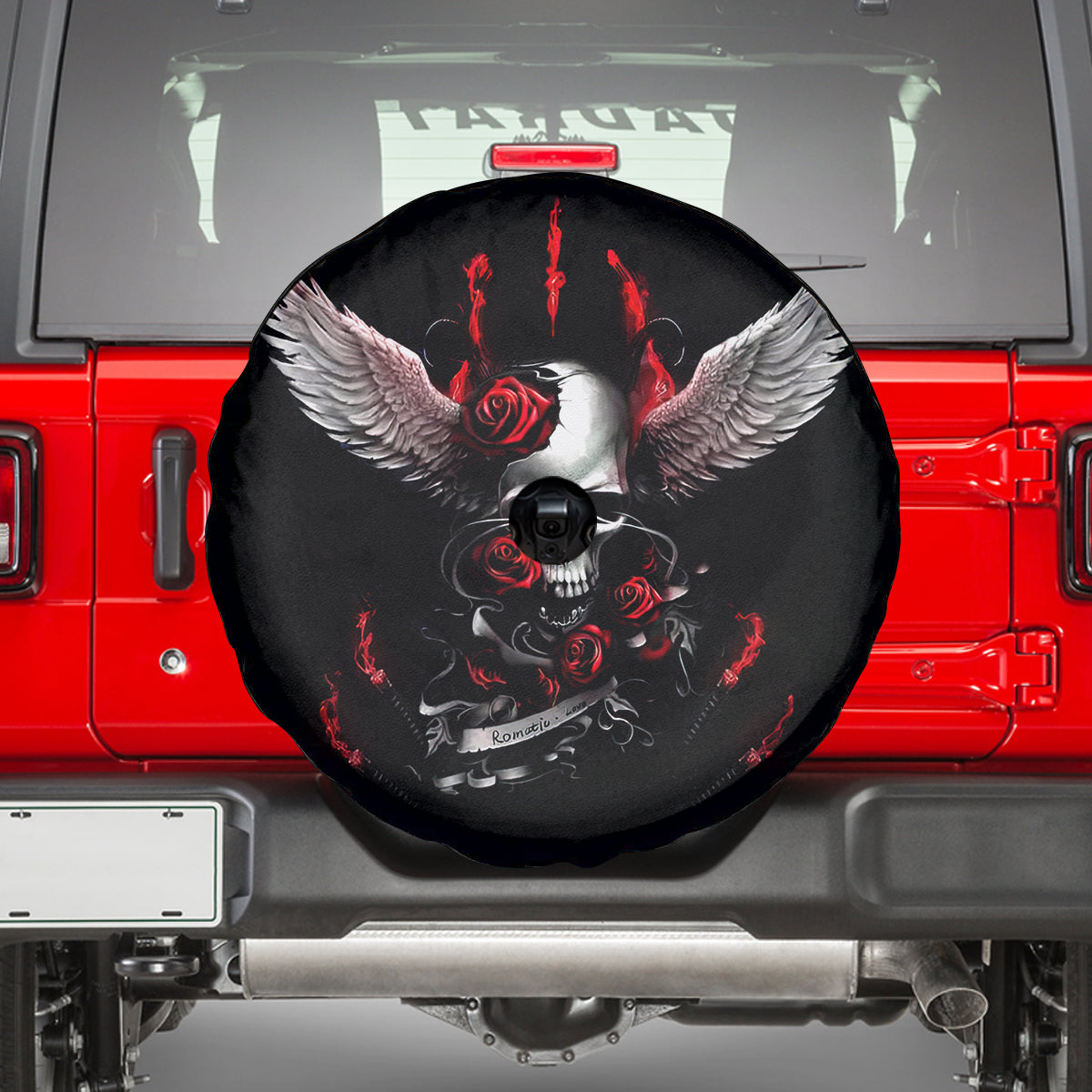 Wings Rose Skull Spare Tire Cover Romantic Rose Skull Wings - Wonder Print Shop