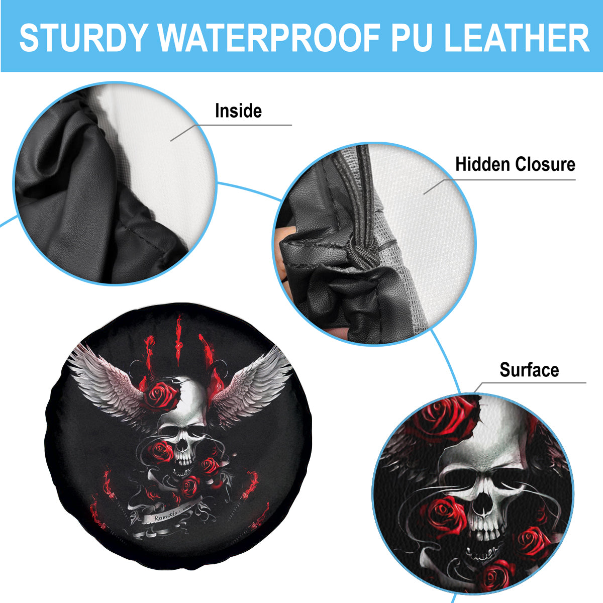 Wings Rose Skull Spare Tire Cover Romantic Rose Skull Wings - Wonder Print Shop