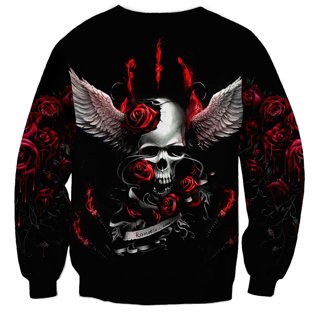 Wings Rose Skull Sweatshirt Romantic Rose Skull Wings - Wonder Print Shop