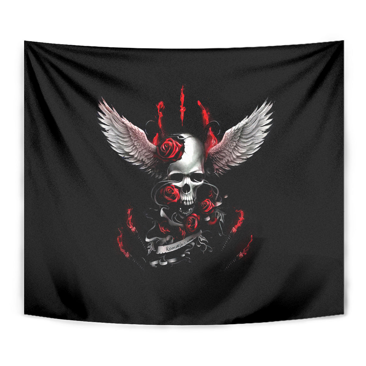 Wings Rose Skull Tapestry Romantic Rose Skull Wings - Wonder Print Shop