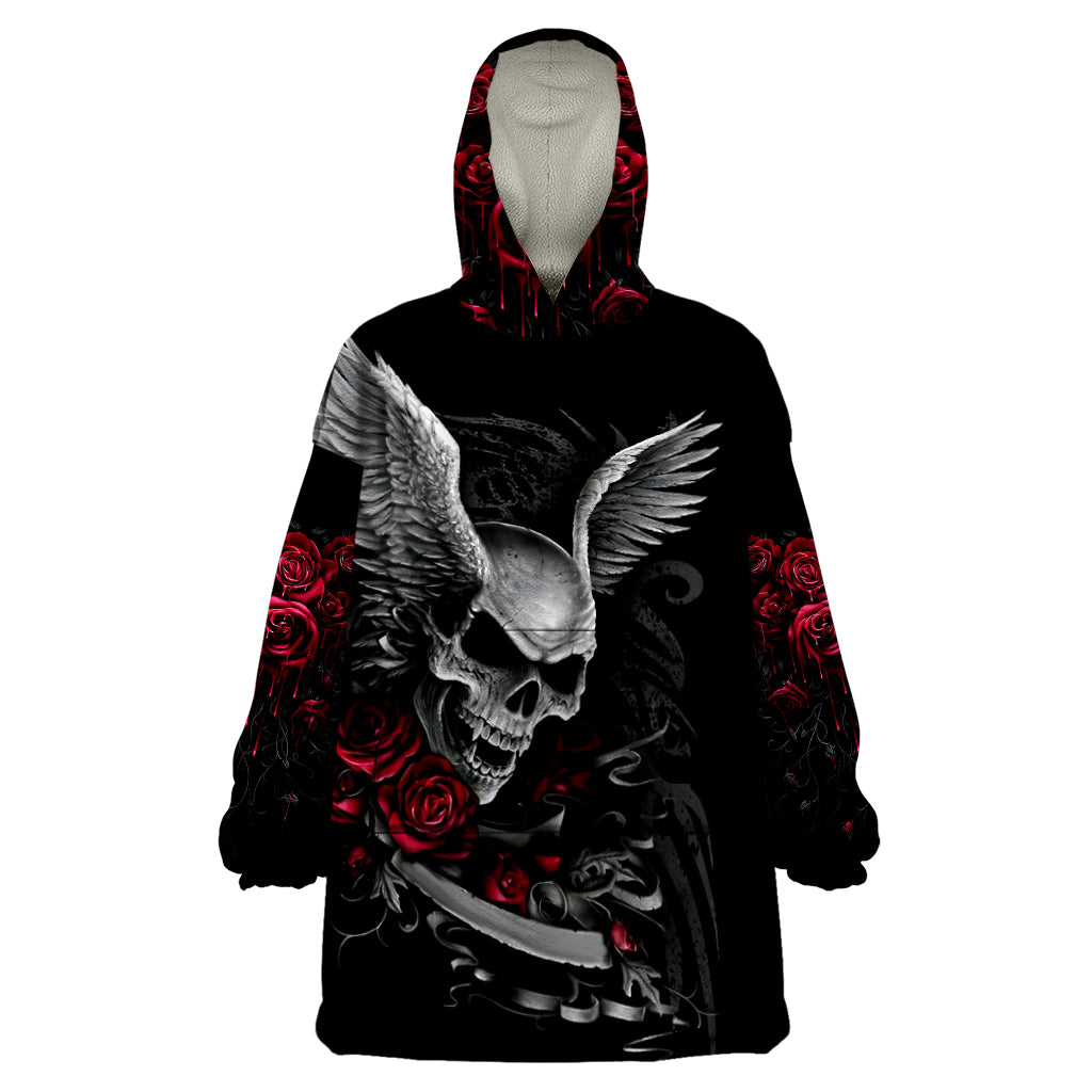 Wings Rose Skull Wearable Blanket Hoodie Romantic Rose Skull Wings - Wonder Print Shop