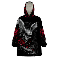 Wings Rose Skull Wearable Blanket Hoodie Romantic Rose Skull Wings - Wonder Print Shop