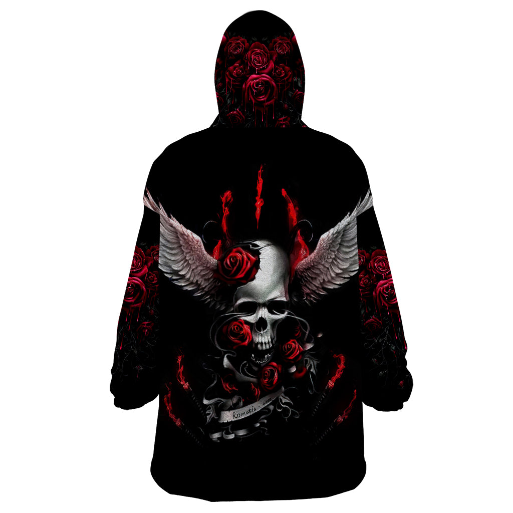 Wings Rose Skull Wearable Blanket Hoodie Romantic Rose Skull Wings - Wonder Print Shop