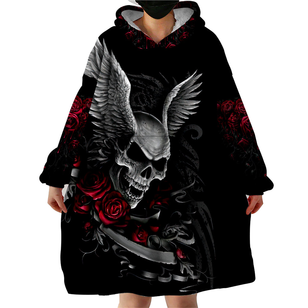 Wings Rose Skull Wearable Blanket Hoodie Romantic Rose Skull Wings - Wonder Print Shop