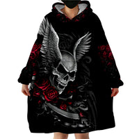 Wings Rose Skull Wearable Blanket Hoodie Romantic Rose Skull Wings - Wonder Print Shop