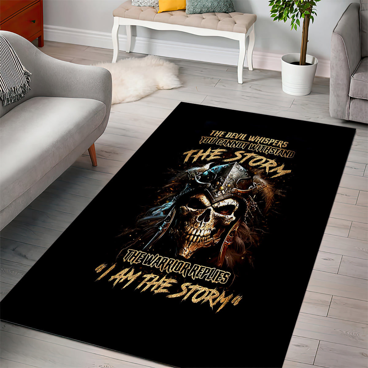 Warrior Skull Area Rug The Warrior Replies Iam The Storm - Wonder Print Shop