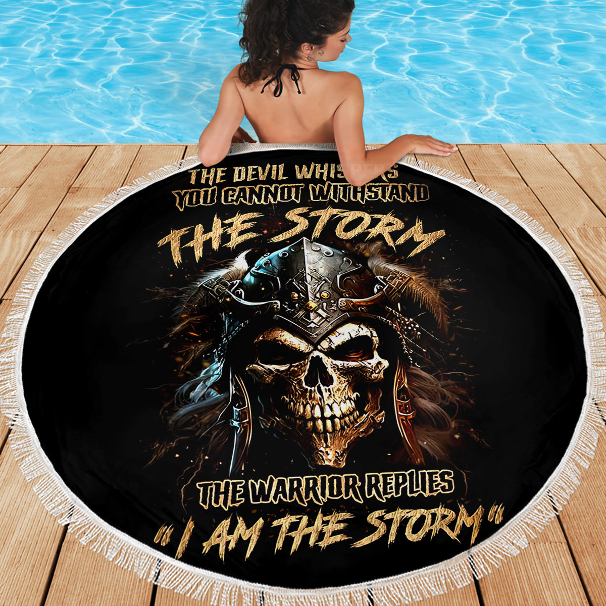 Warrior Skull Beach Blanket The Warrior Replies Iam The Storm - Wonder Print Shop