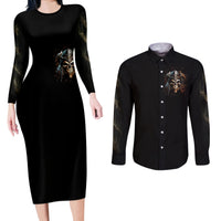 Warrior Skull Couples Matching Long Sleeve Bodycon Dress and Long Sleeve Button Shirts The Warrior Replies Iam The Storm - Wonder Print Shop