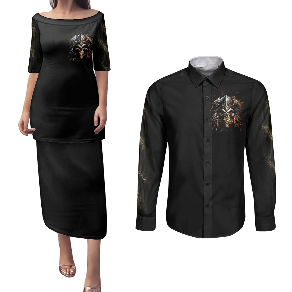 Warrior Skull Couples Matching Puletasi Dress and Long Sleeve Button Shirts The Warrior Replies Iam The Storm - Wonder Print Shop