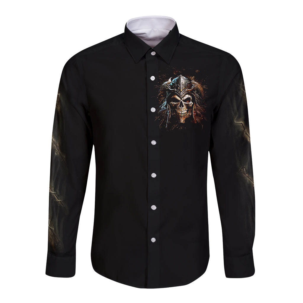 Warrior Skull Long Sleeve Button Shirt The Warrior Replies Iam The Storm - Wonder Print Shop