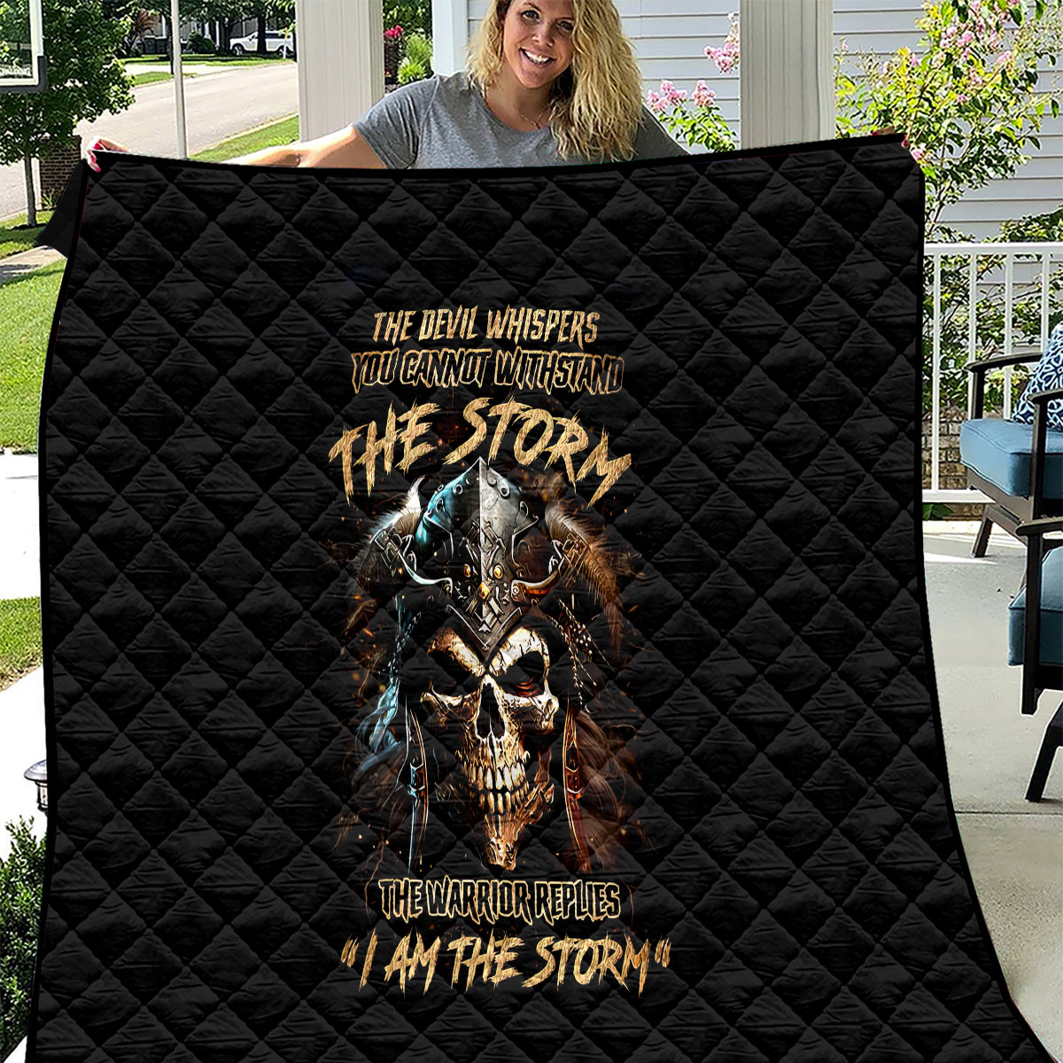 Warrior Skull Quilt The Warrior Replies Iam The Storm - Wonder Print Shop