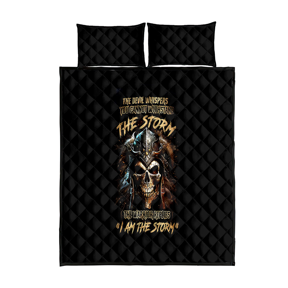 Warrior Skull Quilt Bed Set The Warrior Replies Iam The Storm - Wonder Print Shop
