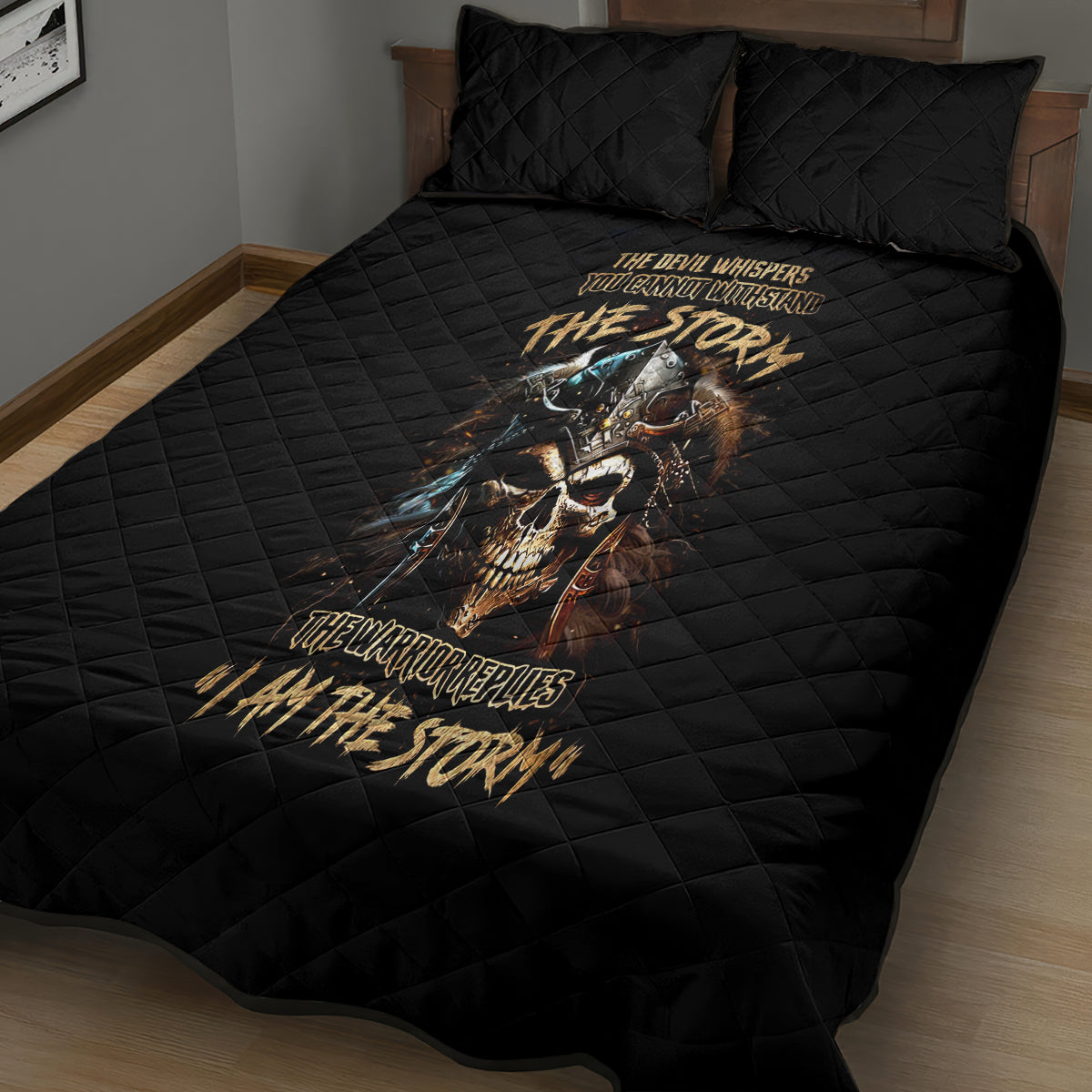 Warrior Skull Quilt Bed Set The Warrior Replies Iam The Storm - Wonder Print Shop
