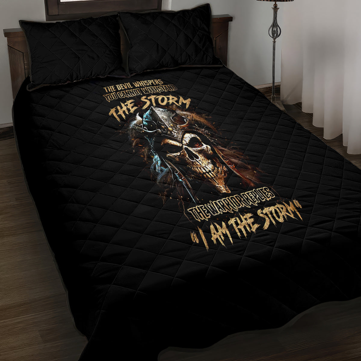 Warrior Skull Quilt Bed Set The Warrior Replies Iam The Storm - Wonder Print Shop