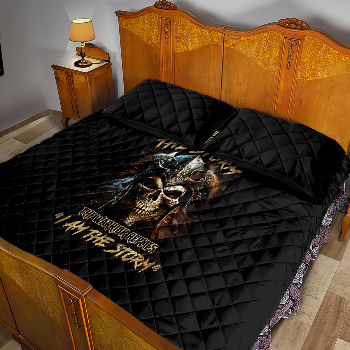 Warrior Skull Quilt Bed Set The Warrior Replies Iam The Storm - Wonder Print Shop