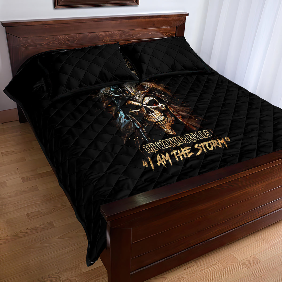 Warrior Skull Quilt Bed Set The Warrior Replies Iam The Storm - Wonder Print Shop