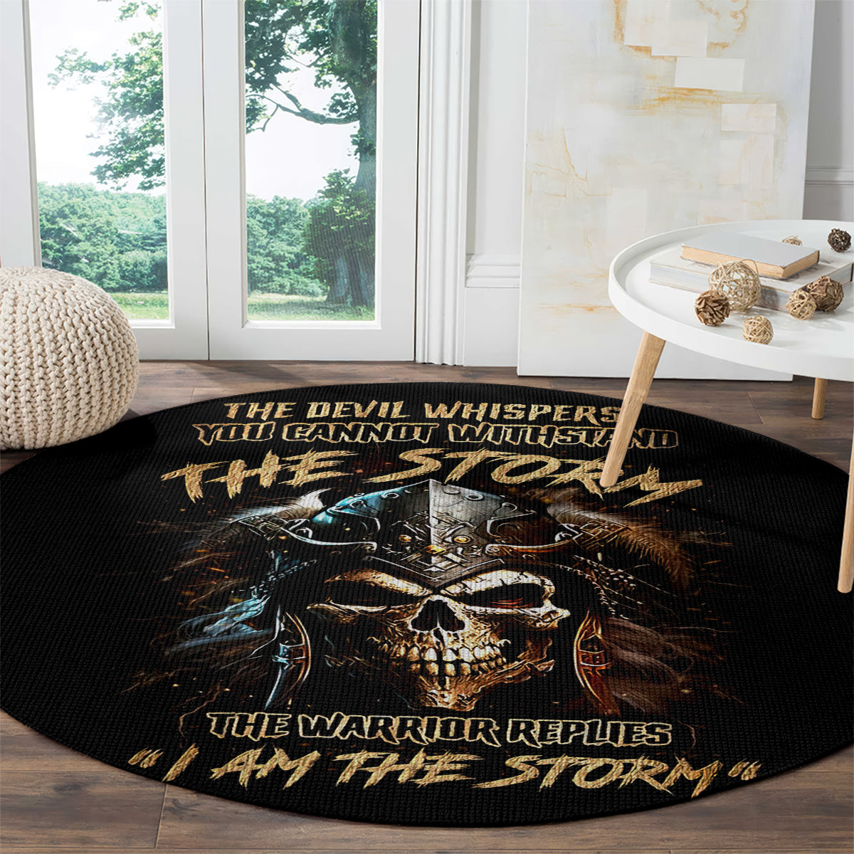 warrior-skull-round-carpet-the-warrior-replies-iam-the-storm